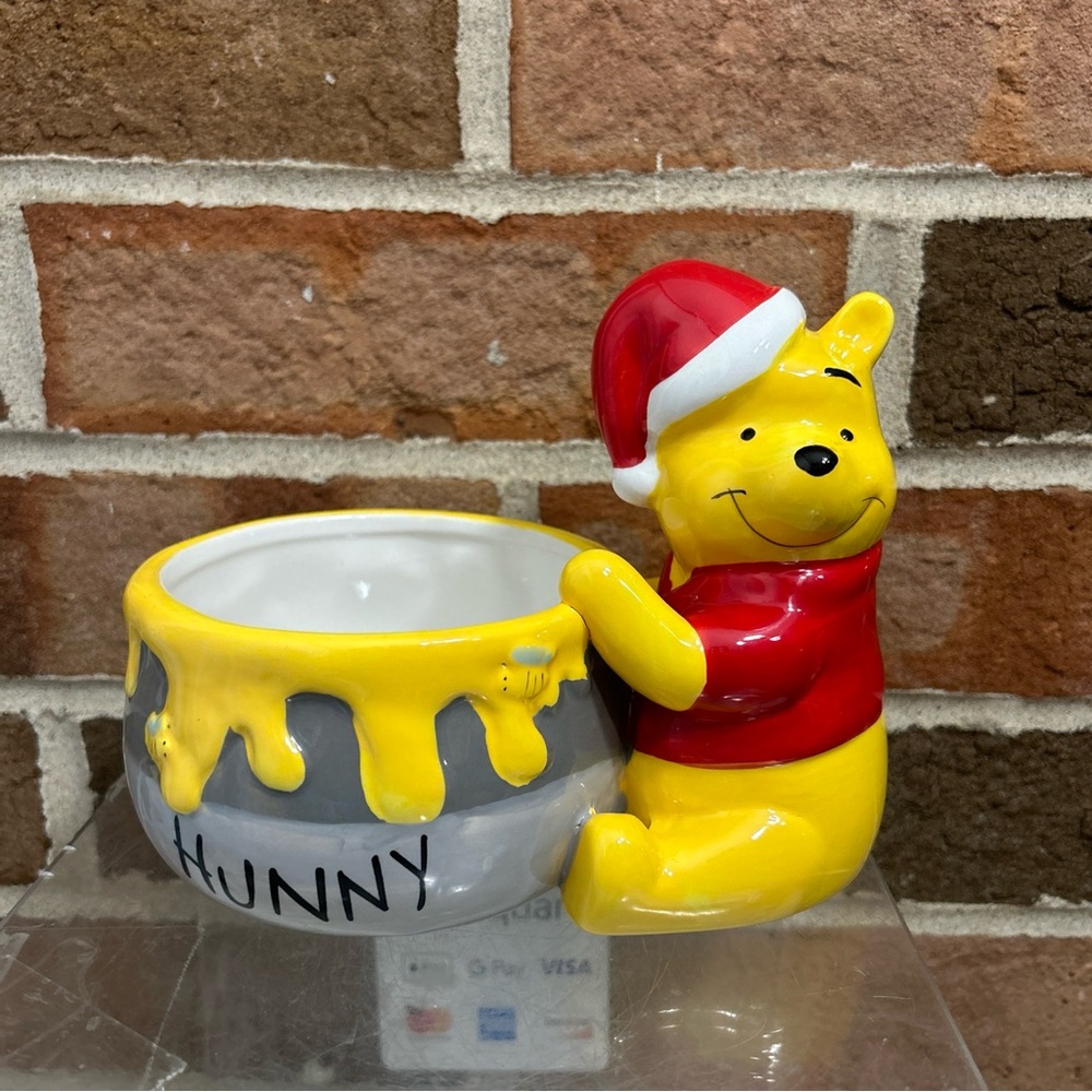Disney Winnie The Pooh Christmas Holiday Hunny Pot Candy Dish / Dip Bowl